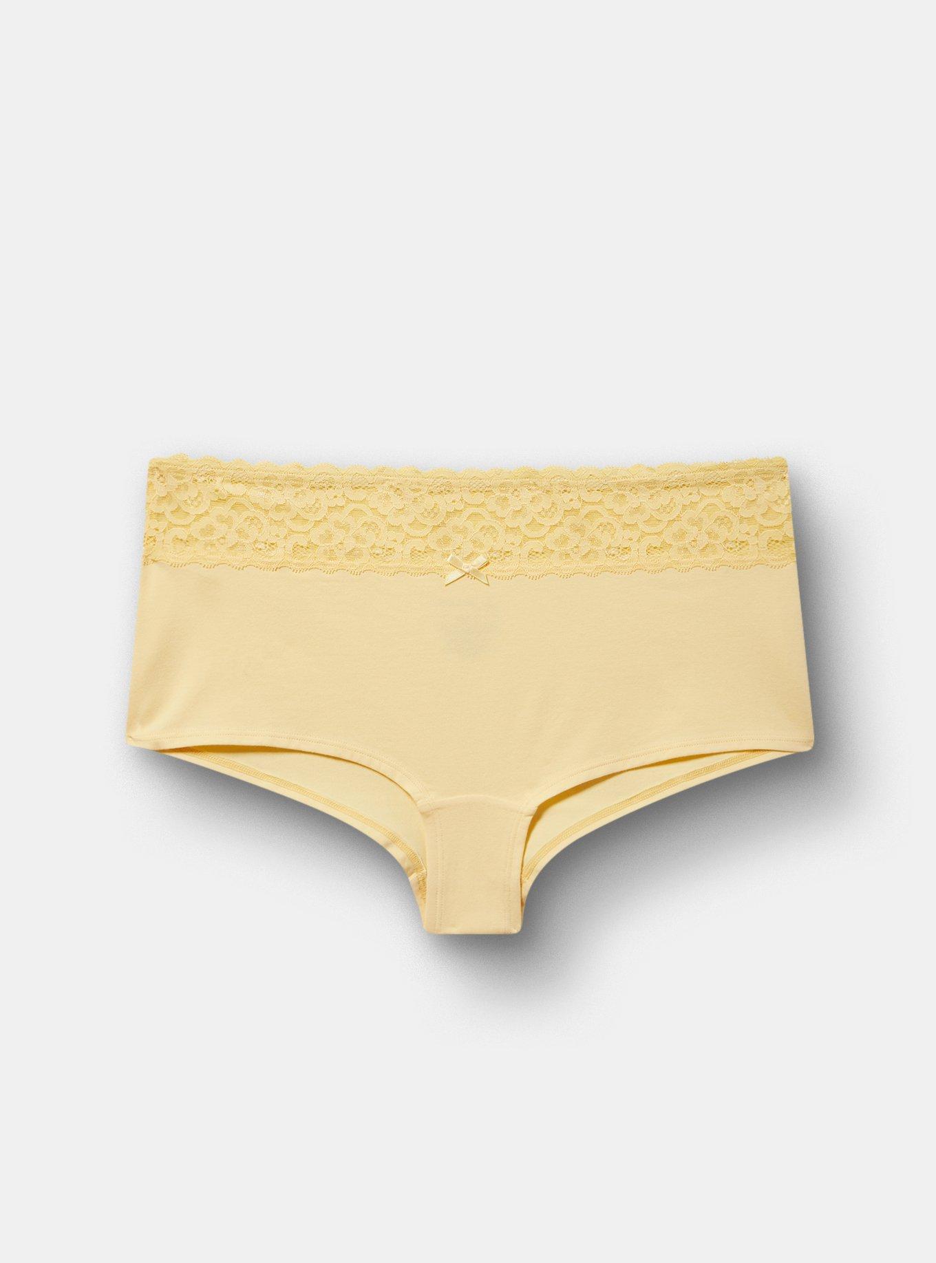 Cotton Mid-Rise Lace Trim Boyshort Panty, GOLDEN HAZE, hi-res