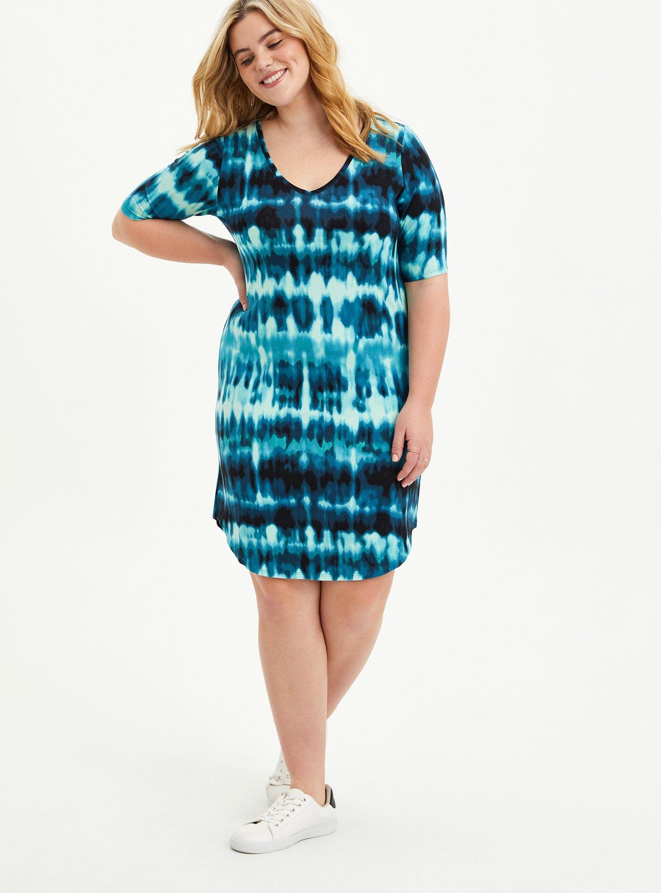 Mini Super Soft Tee Shirt Dress, TIE DYE BLUE, alternate