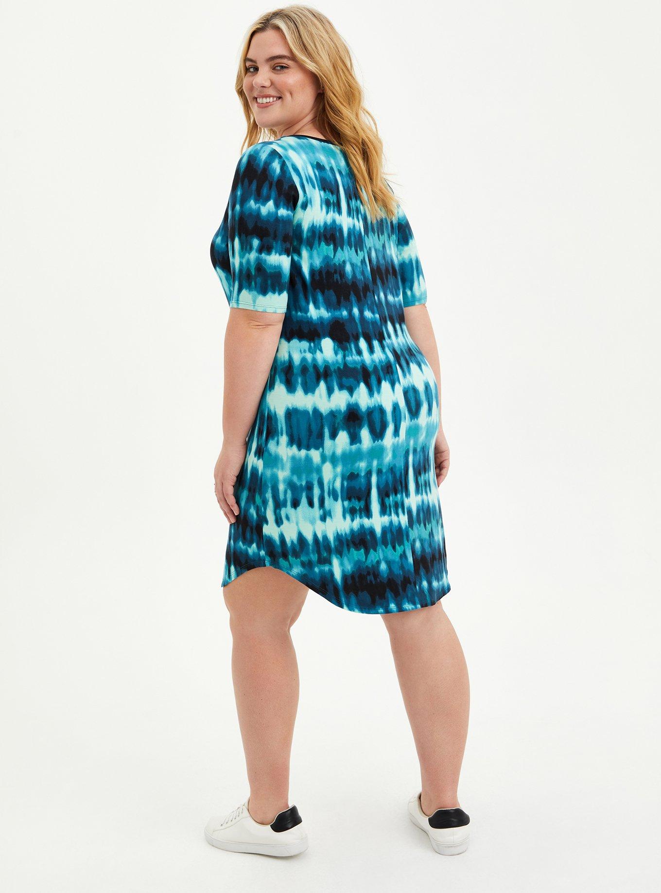 Mini Super Soft Tee Shirt Dress, TIE DYE BLUE, alternate