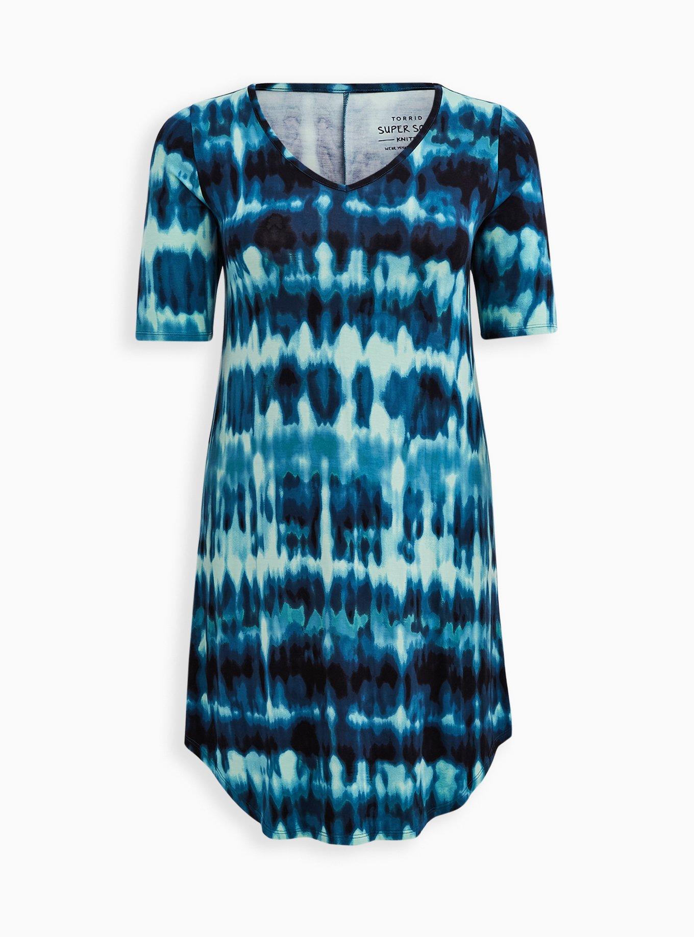 Mini Super Soft Tee Shirt Dress, TIE DYE BLUE, hi-res