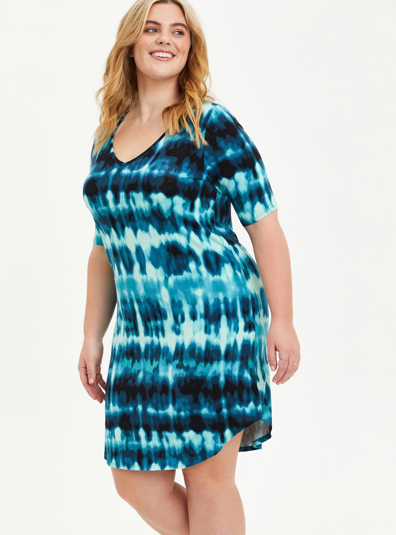 Mini Super Soft Tee Shirt Dress, TIE DYE BLUE, hi-res