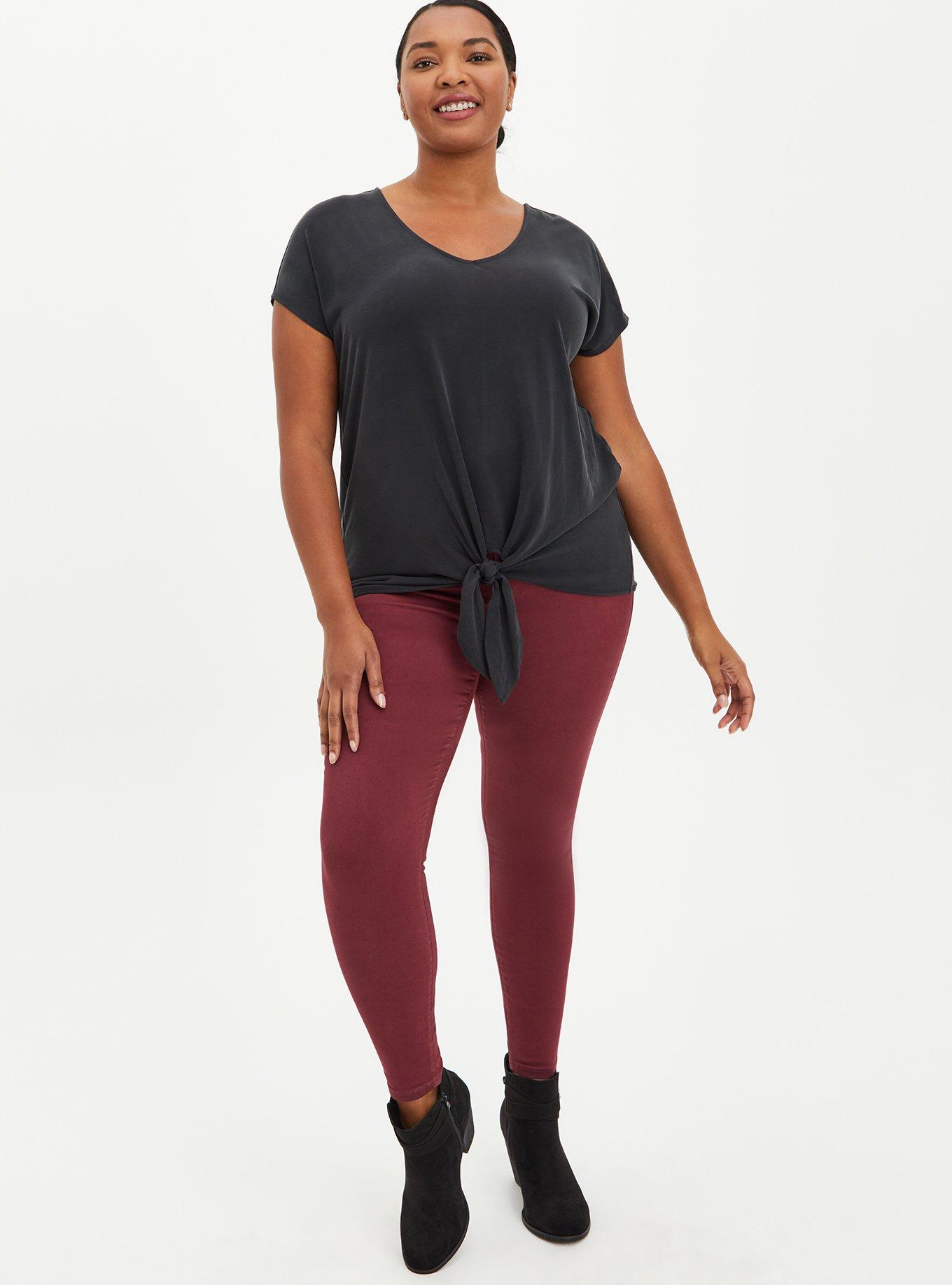 Plus Size Cupro Tie-Front Dolman Tee, DEEP BLACK, alternate