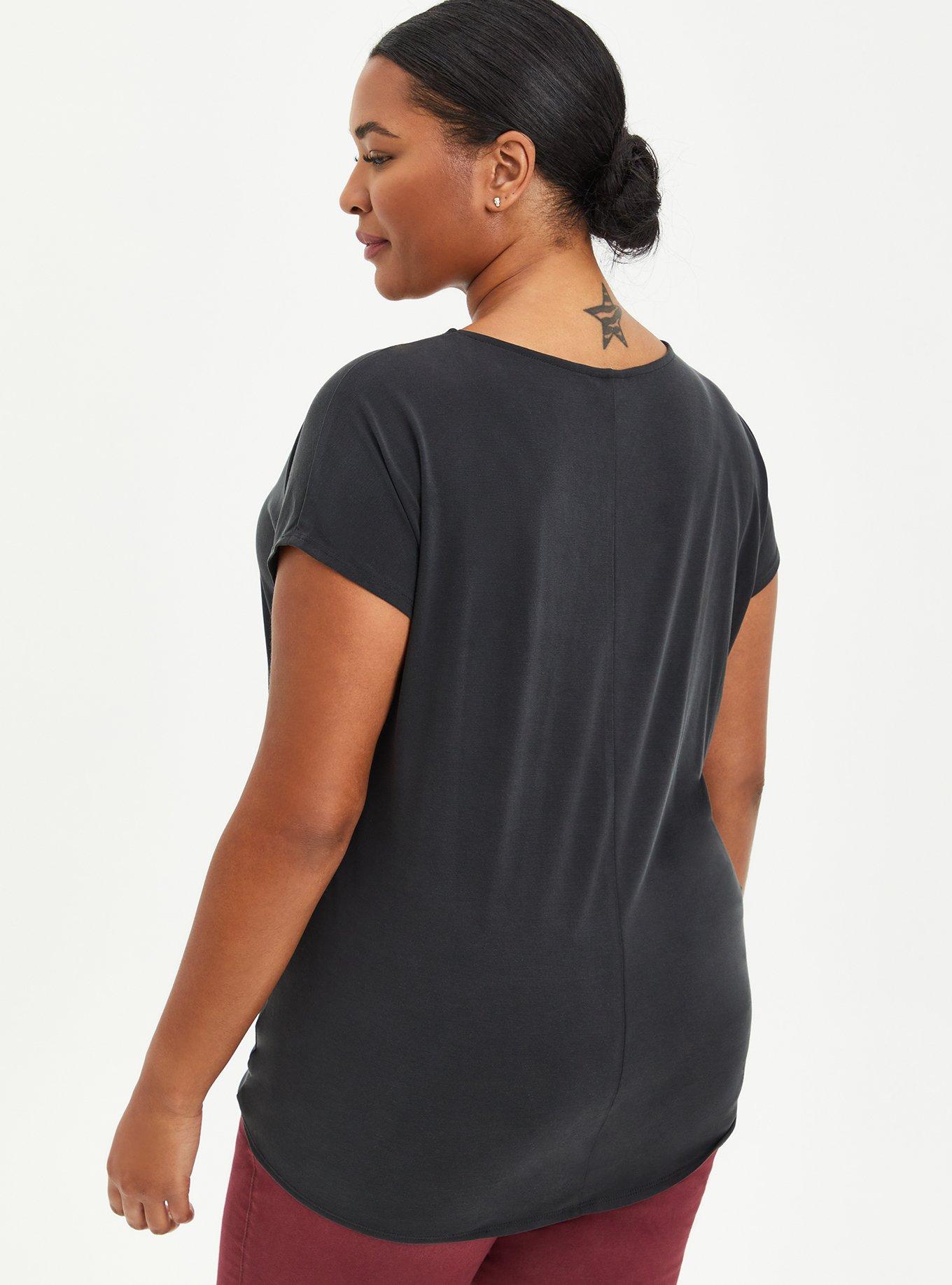 Plus Size Cupro Tie-Front Dolman Tee, DEEP BLACK, alternate