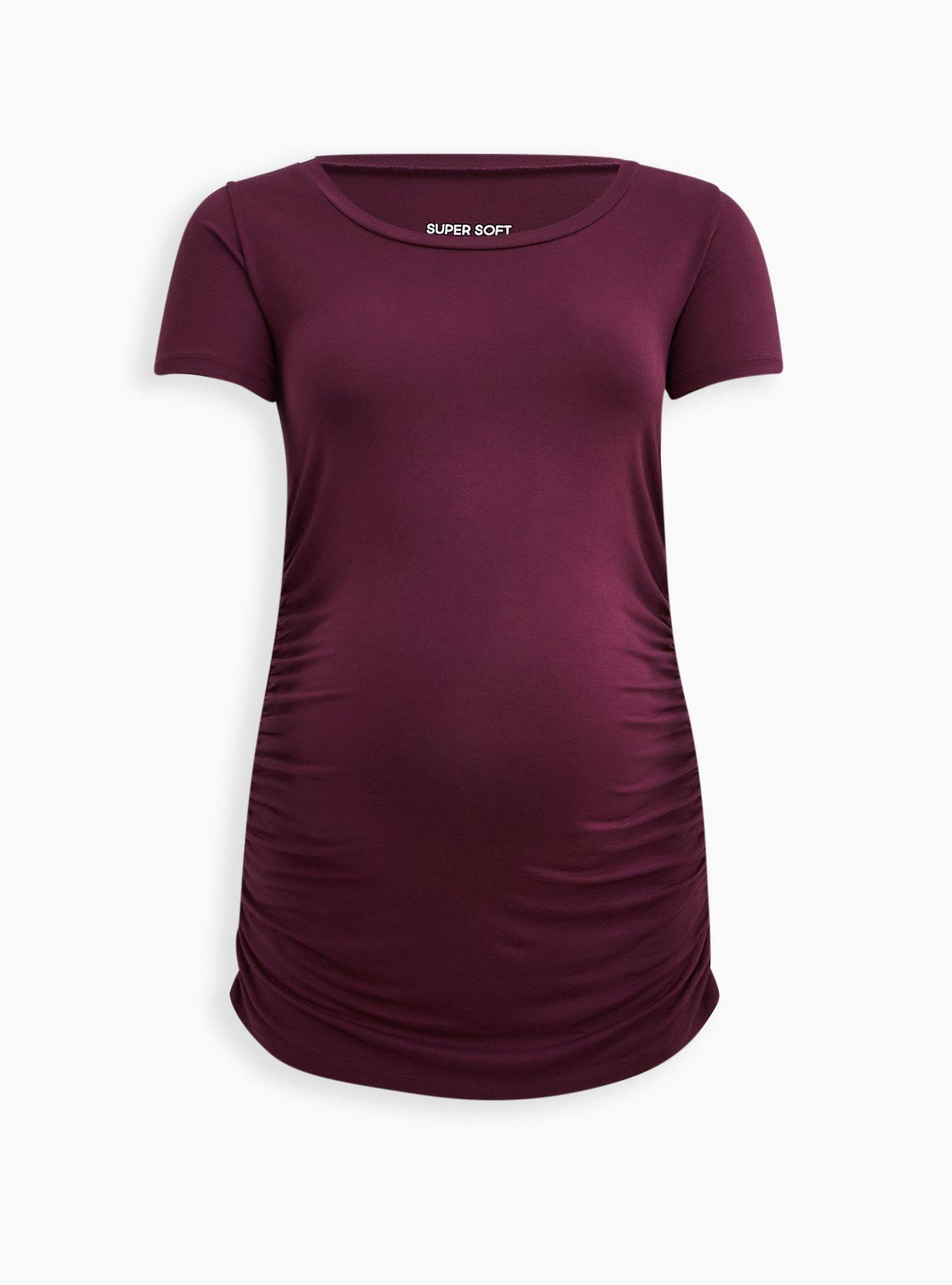 Maternity Super Soft Scoop Neck Shirred Tee, PURPLE, hi-res