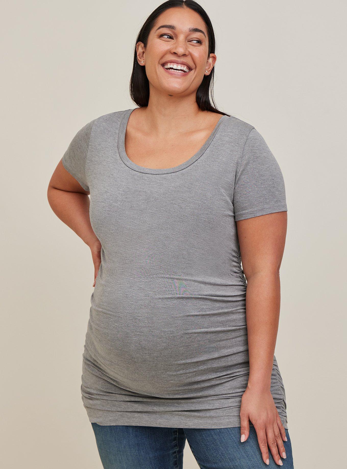 Maternity Super Soft Scoop Neck Shirred Tee, HEATHER GREY, alternate