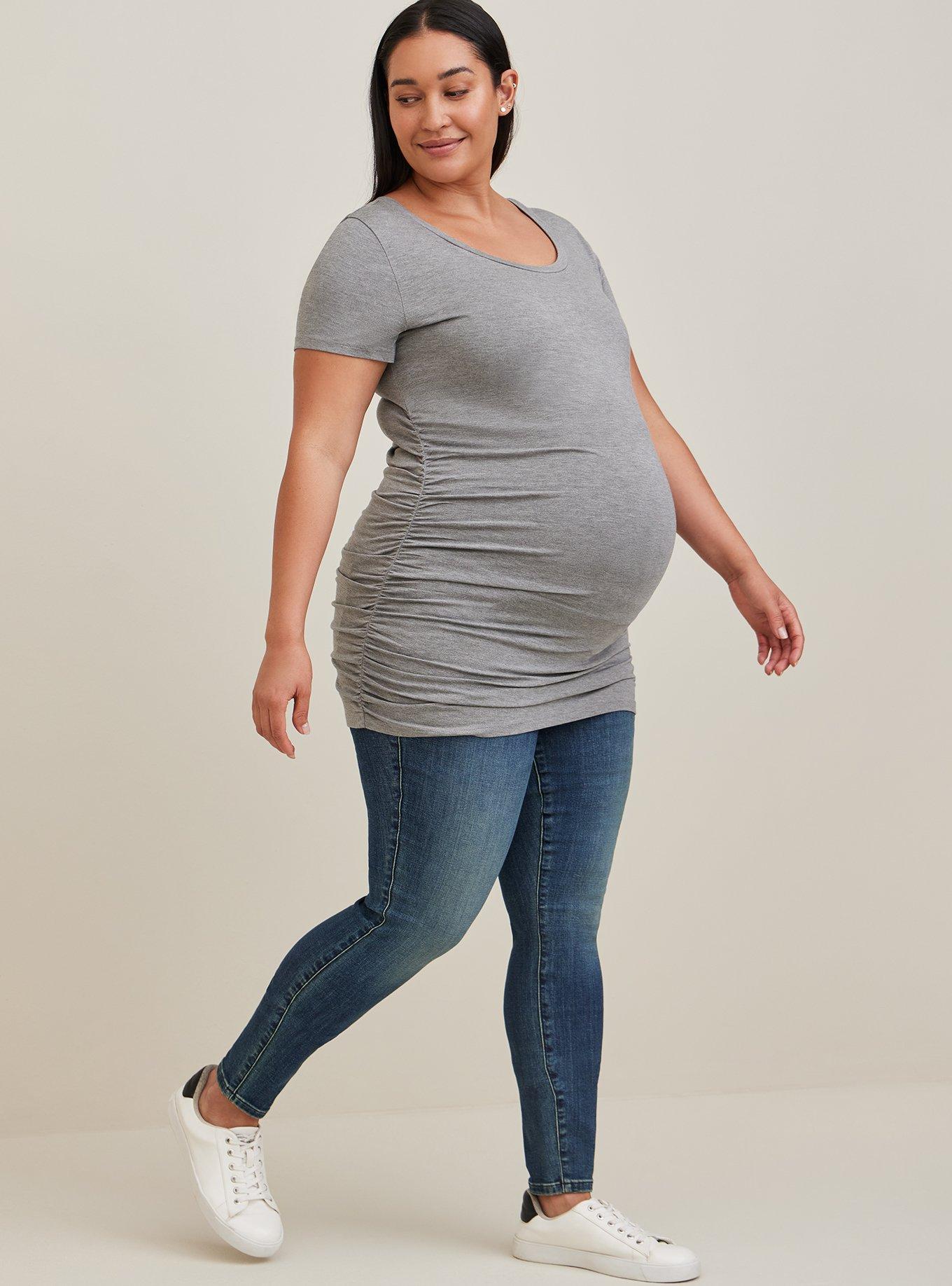 Maternity Super Soft Scoop Neck Shirred Tee, HEATHER GREY, hi-res