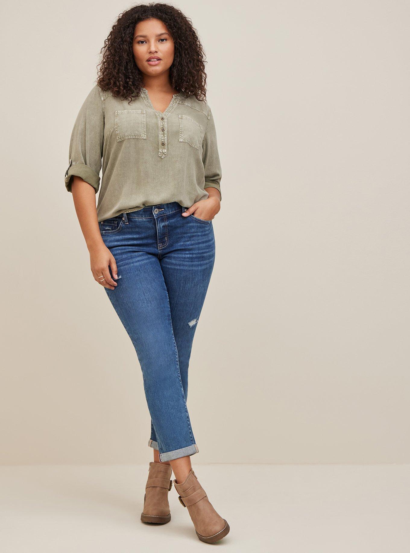 Plus Size Harper Pullover Blouse - Stretch Challis Olive Mineral Wash, DUSTY OLIVE, alternate