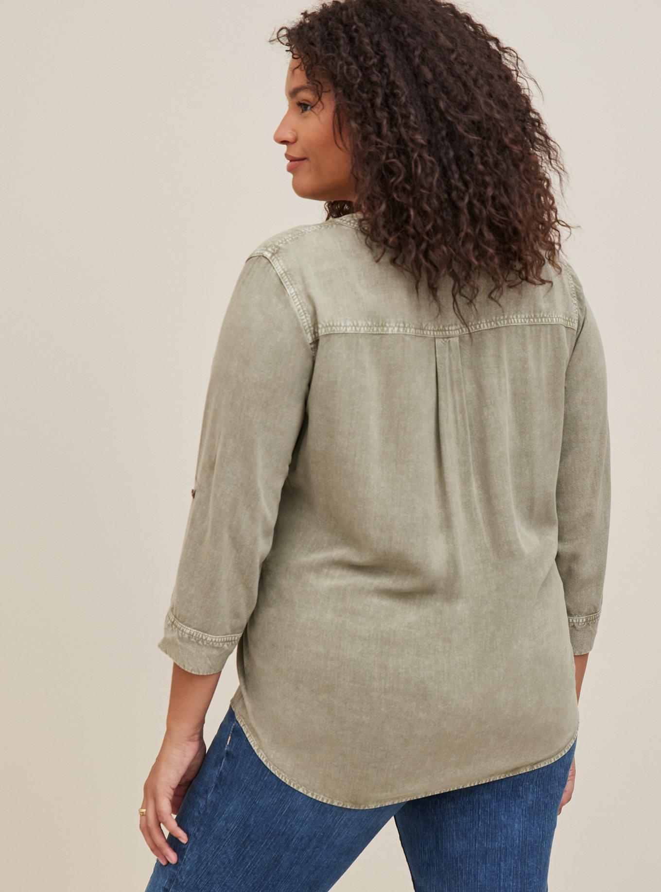 Plus Size Harper Pullover Blouse - Stretch Challis Olive Mineral Wash, DUSTY OLIVE, alternate