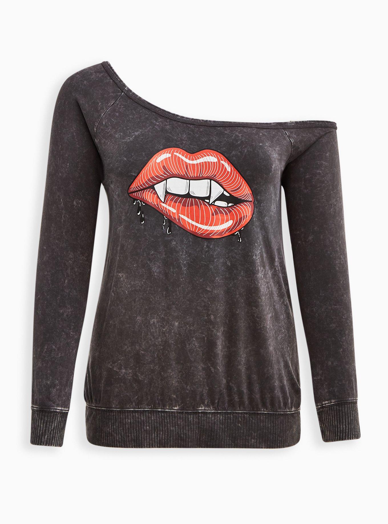 Off the store shoulder lips sweatshirt