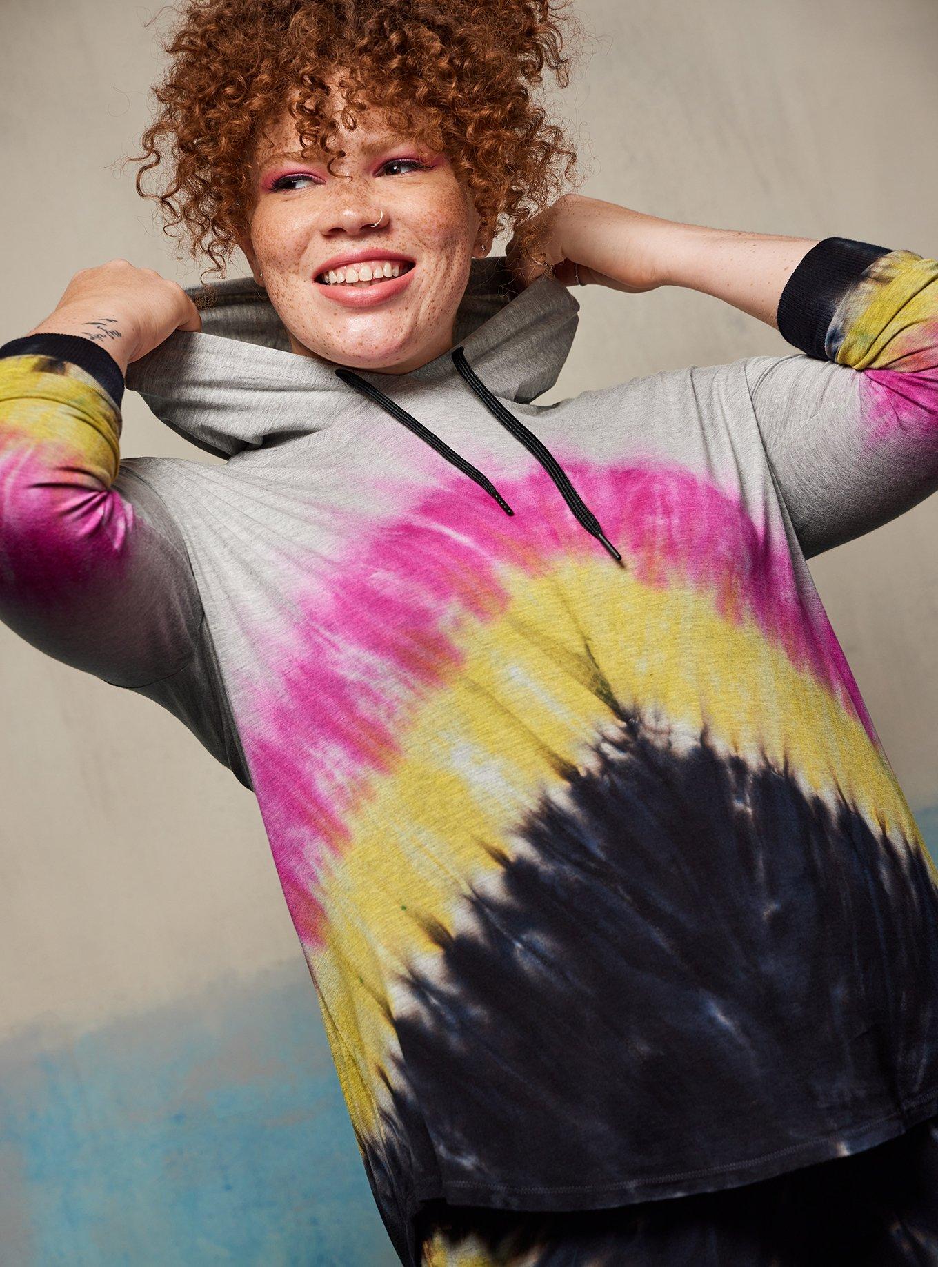 Plus Size Dropped Shoulder Relaxed Hoodie LoveSick Tie Dye