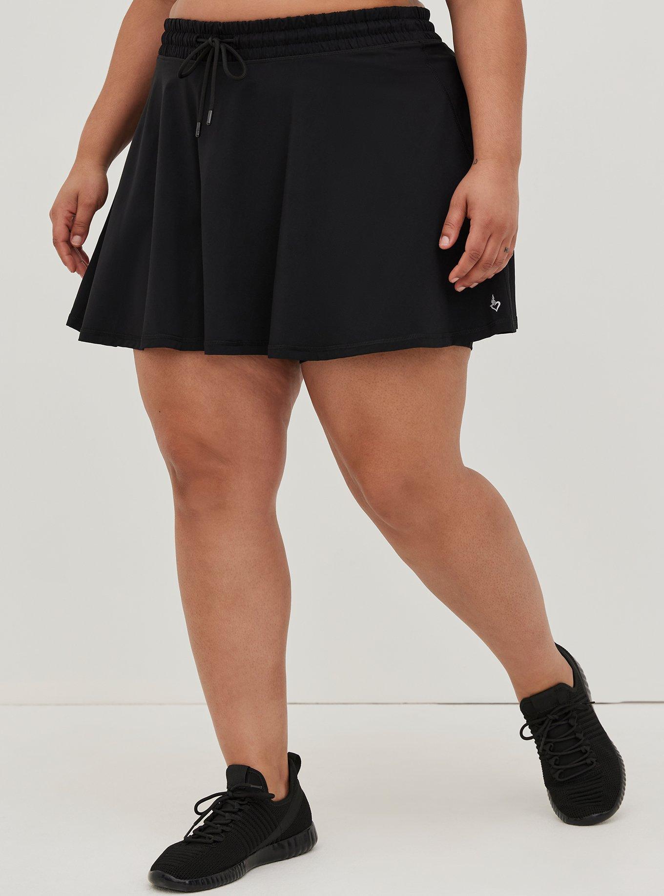 Plus Size Stretch Knit Mini Active Skirt With Bike Short, BLACK, alternate