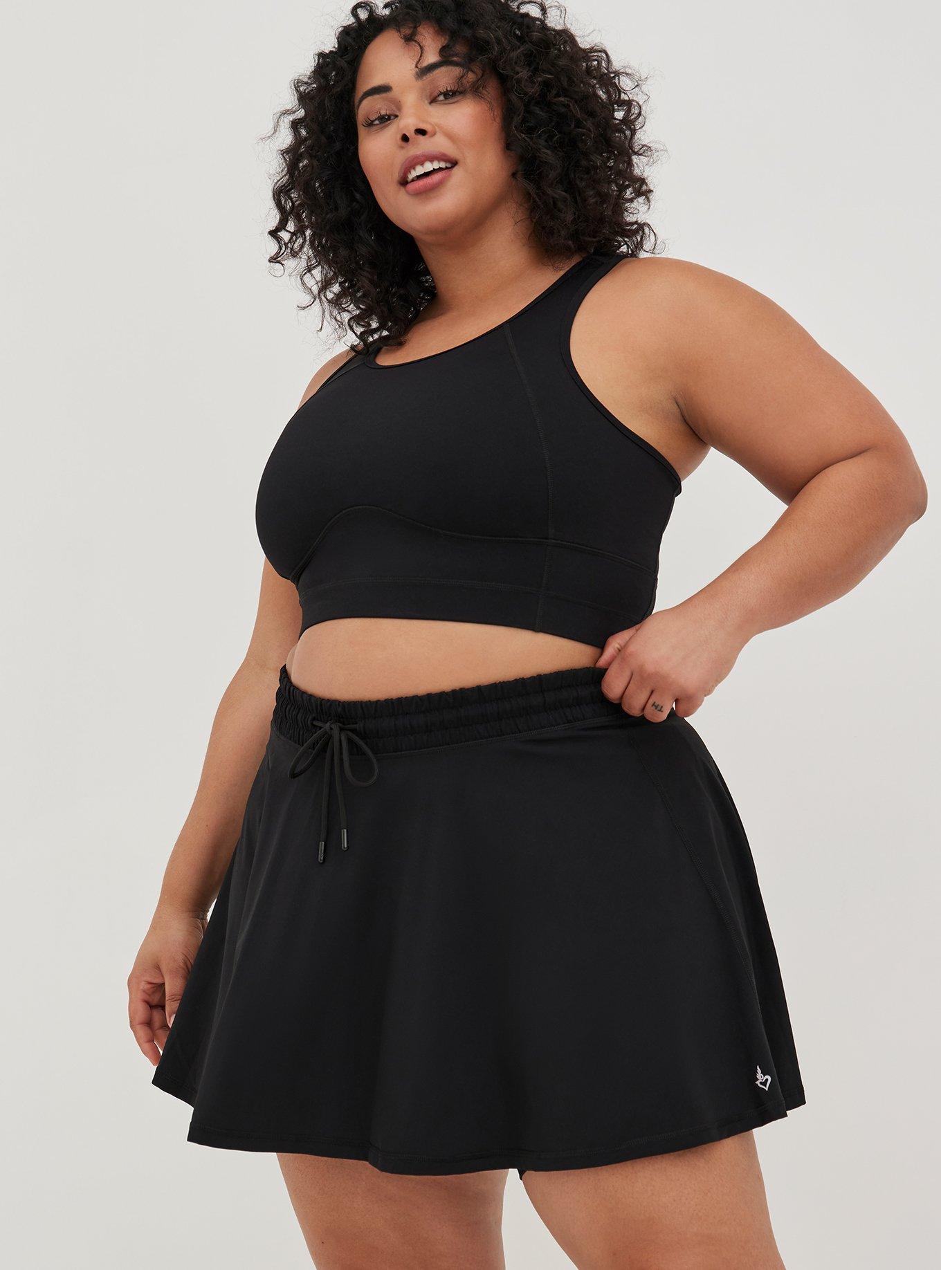 Plus Size Stretch Knit Mini Active Skirt With Bike Short, BLACK, alternate