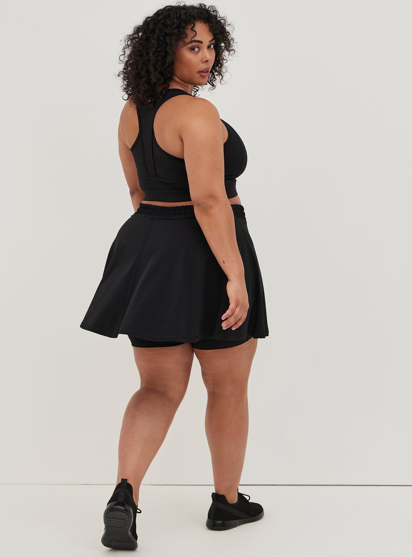 Plus Size Stretch Knit Mini Active Skirt With Bike Short, BLACK, alternate
