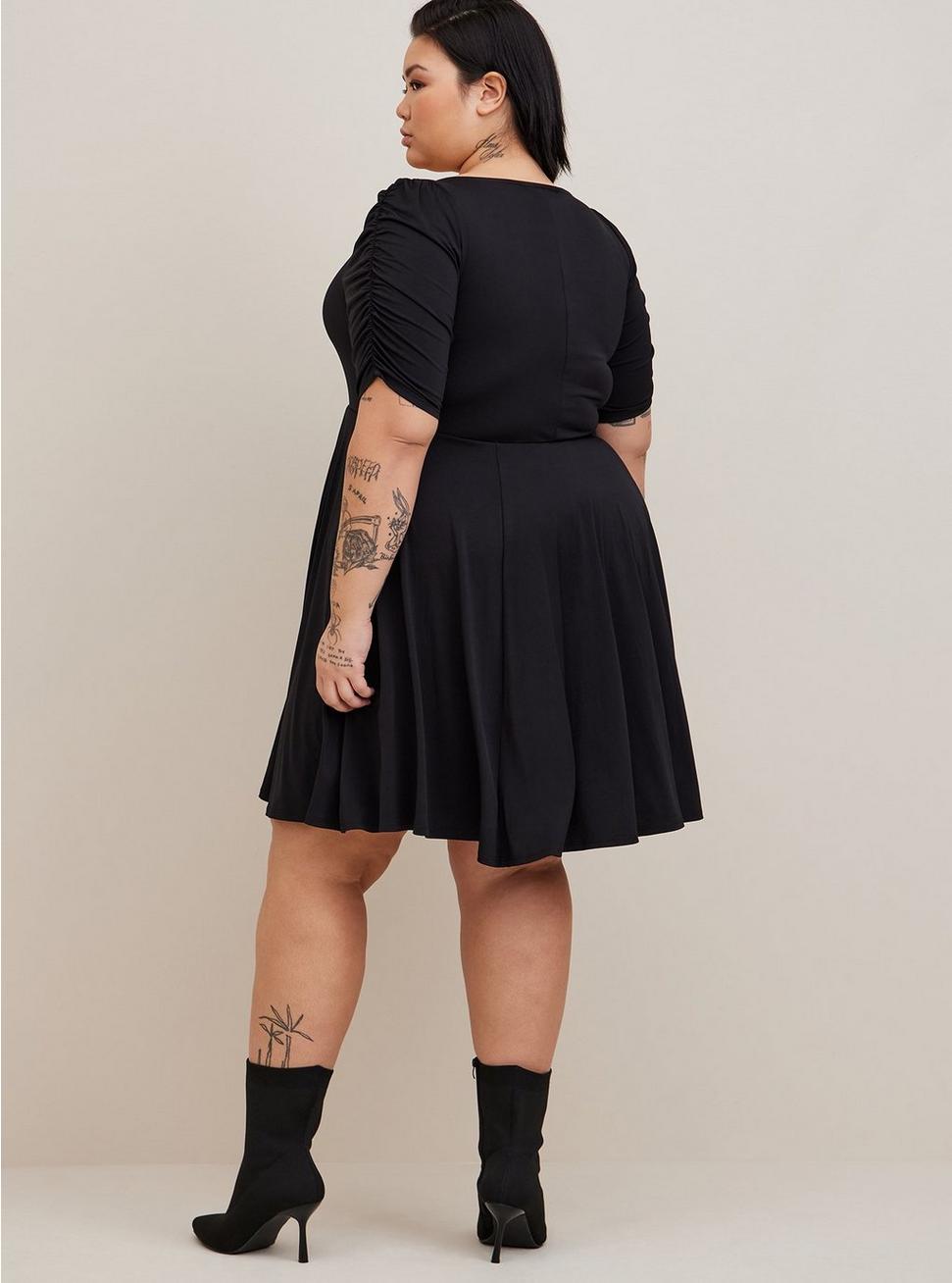 Mini Studio Knit Cinch Front Skater Dress, BLACK, alternate