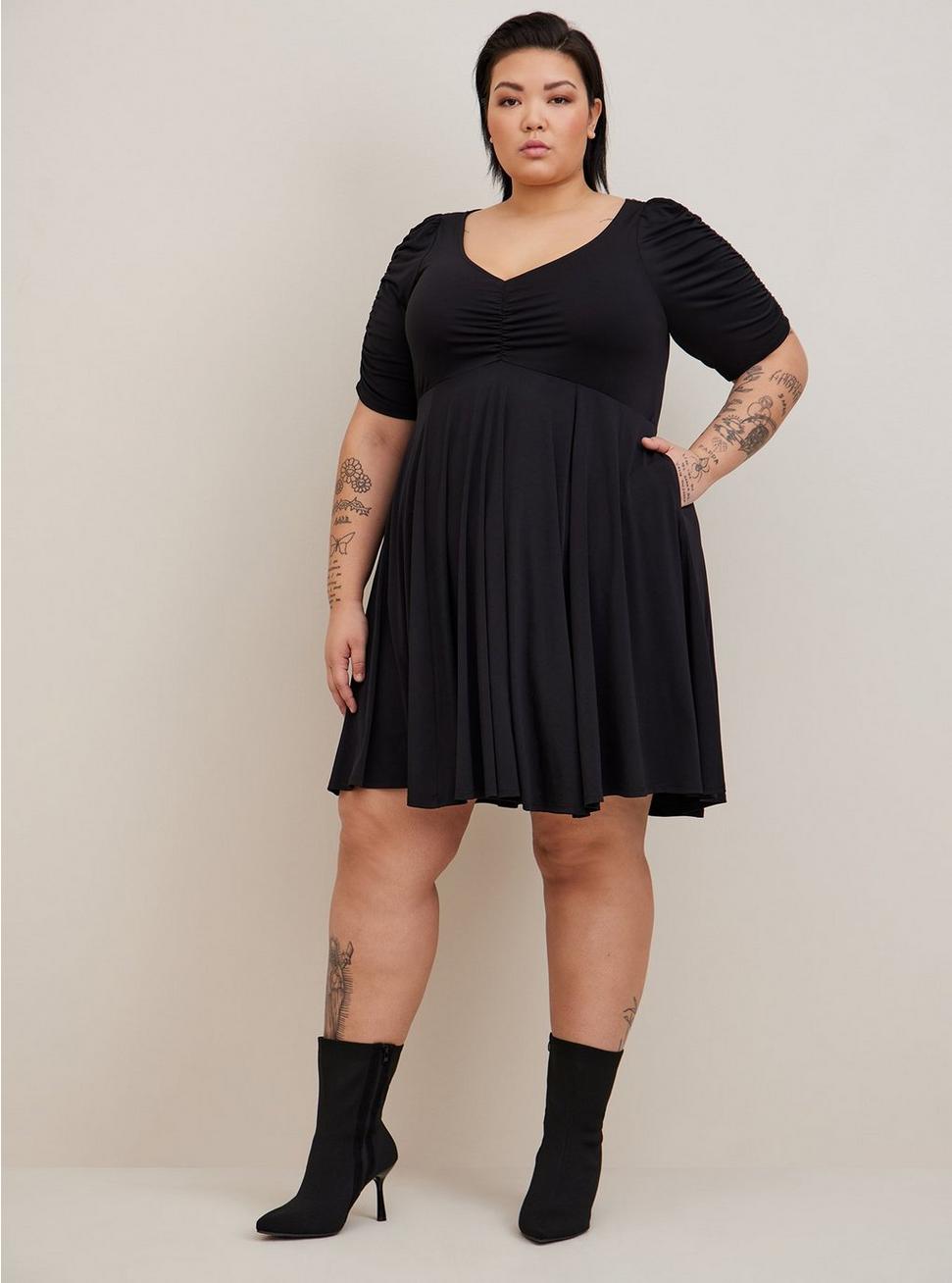 Mini Studio Knit Cinch Front Skater Dress, BLACK, alternate