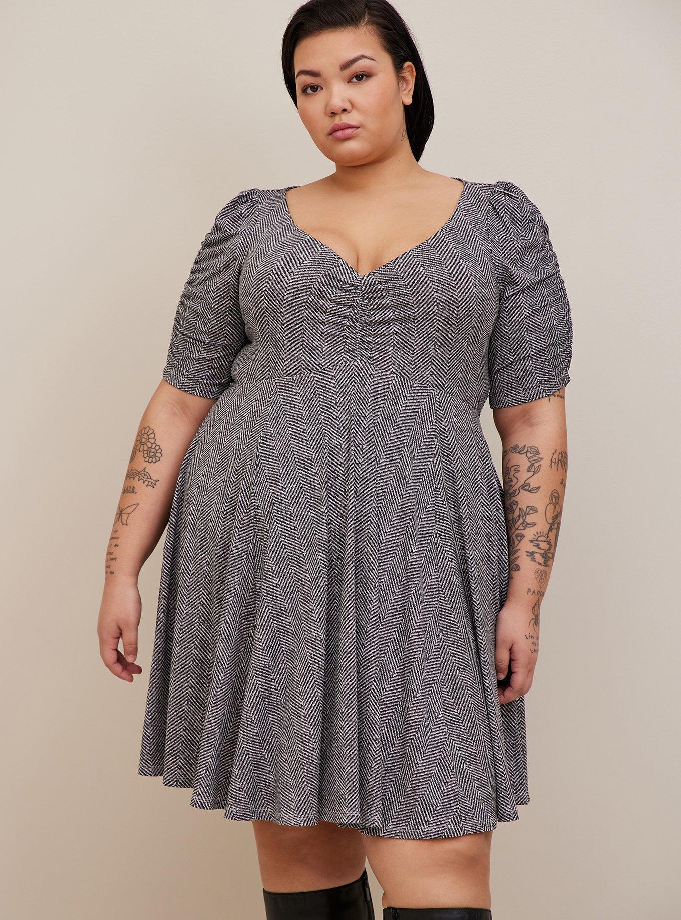 Plus Size - Mini Studio Knit Cinch Front Skater Dress - Torrid