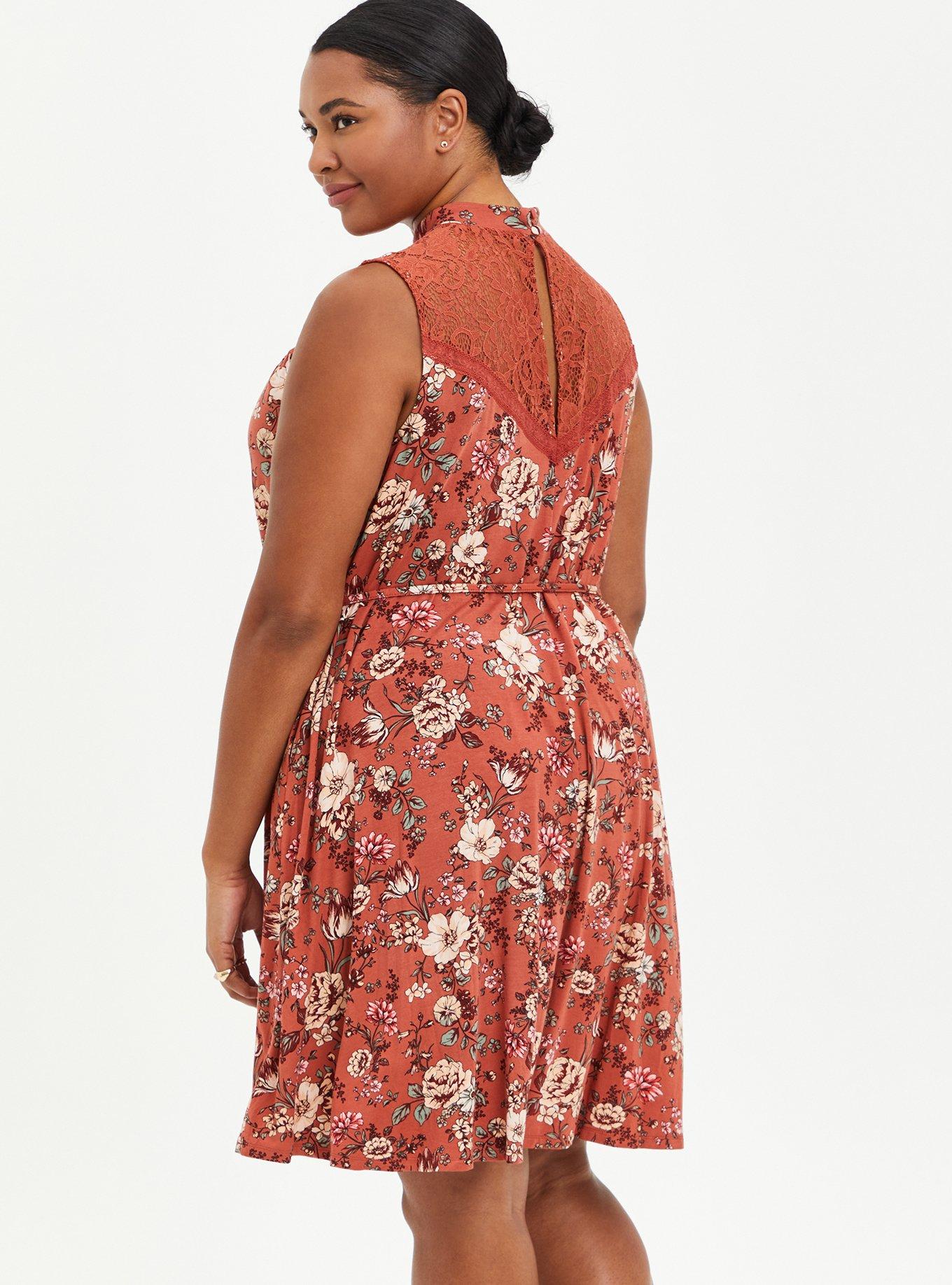 Trapeze Mini Dress - Super Soft Floral Rust , FLORAL RED, alternate