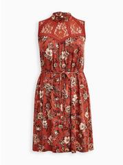 Plus Size Trapeze Mini Dress - Super Soft Floral Rust , FLORAL RED, hi-res
