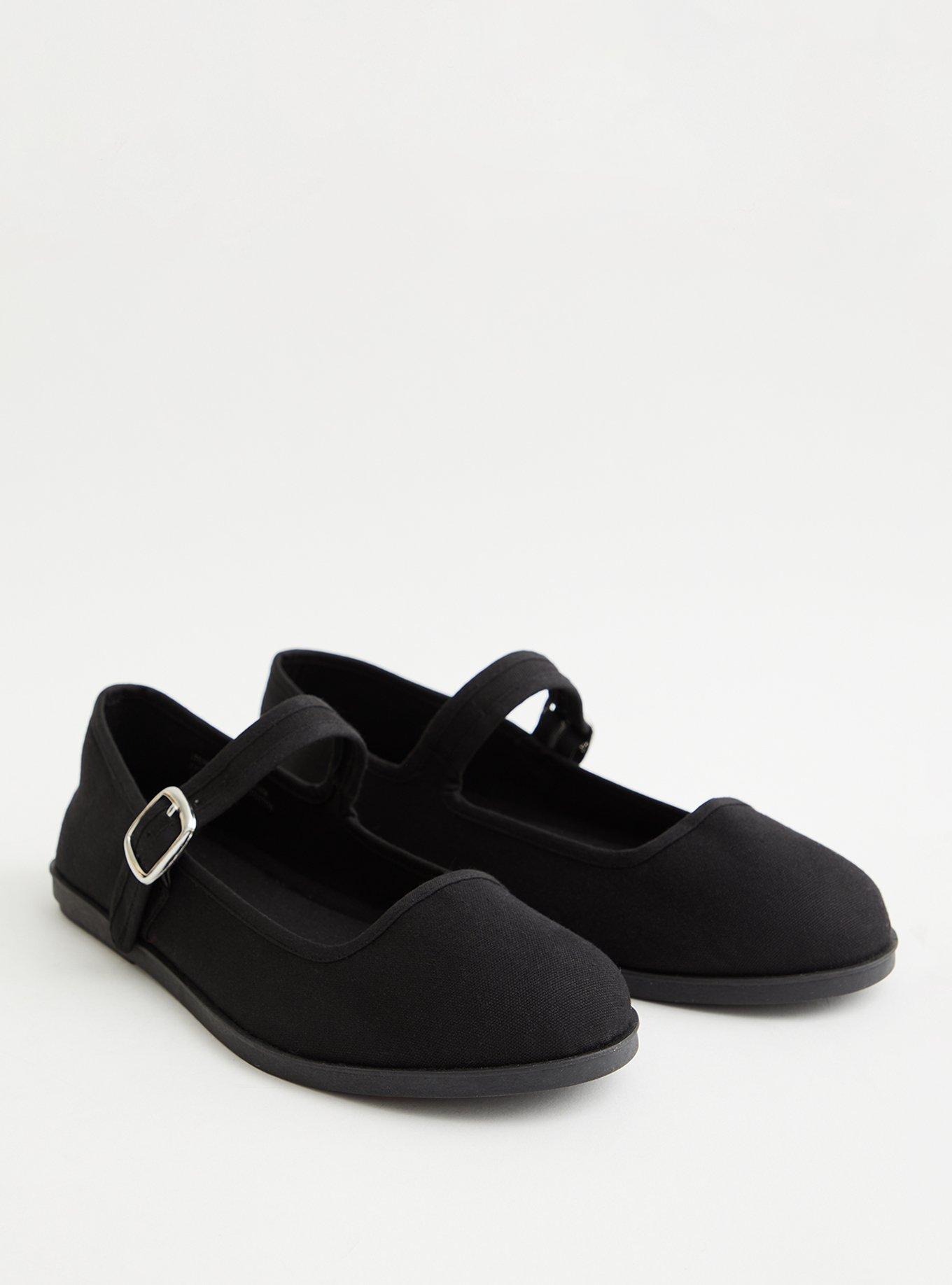 Plus Size - Flat Mary Jane Shoe - Black Canvas (WW) - Torrid