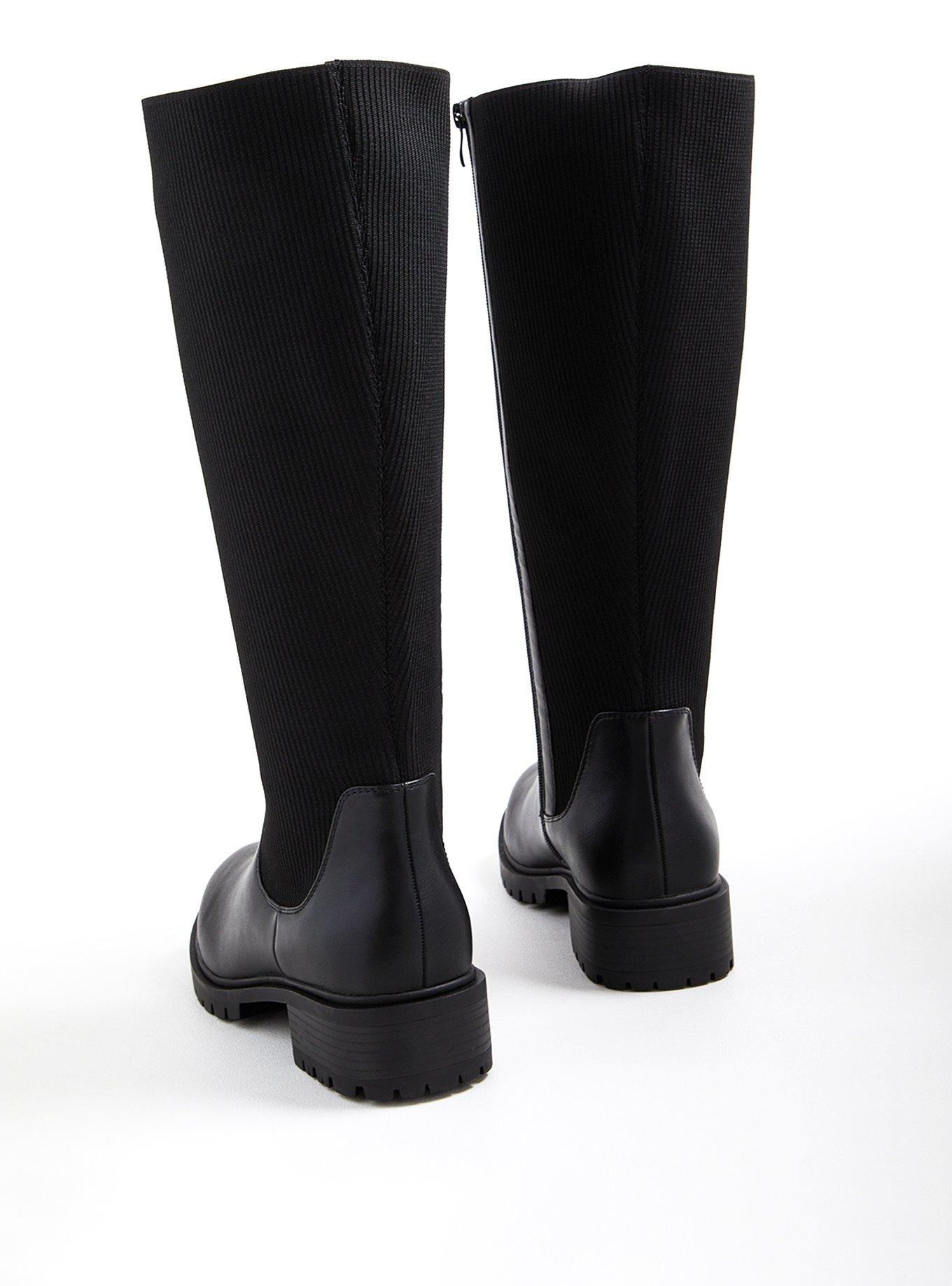 Plus Size - Stretch Ribbed Knee Boot - Black Faux Leather (WW) - Torrid