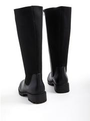 Stretch Ribbed Knee Boot - Black Faux Leather (WW), BLACK, alternate