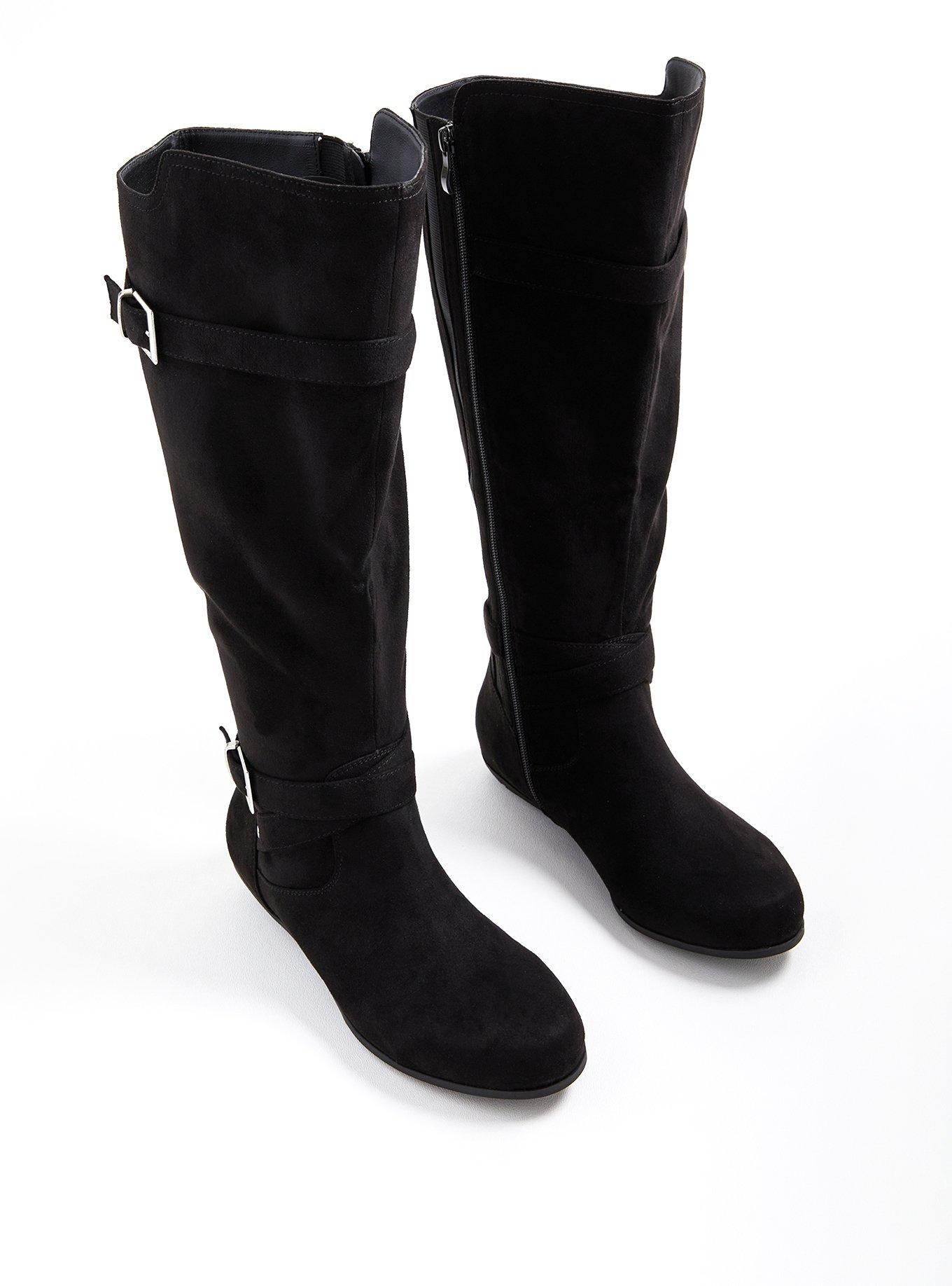 Plus Size Double Buckle Knee Boot (WW), BLACK, alternate