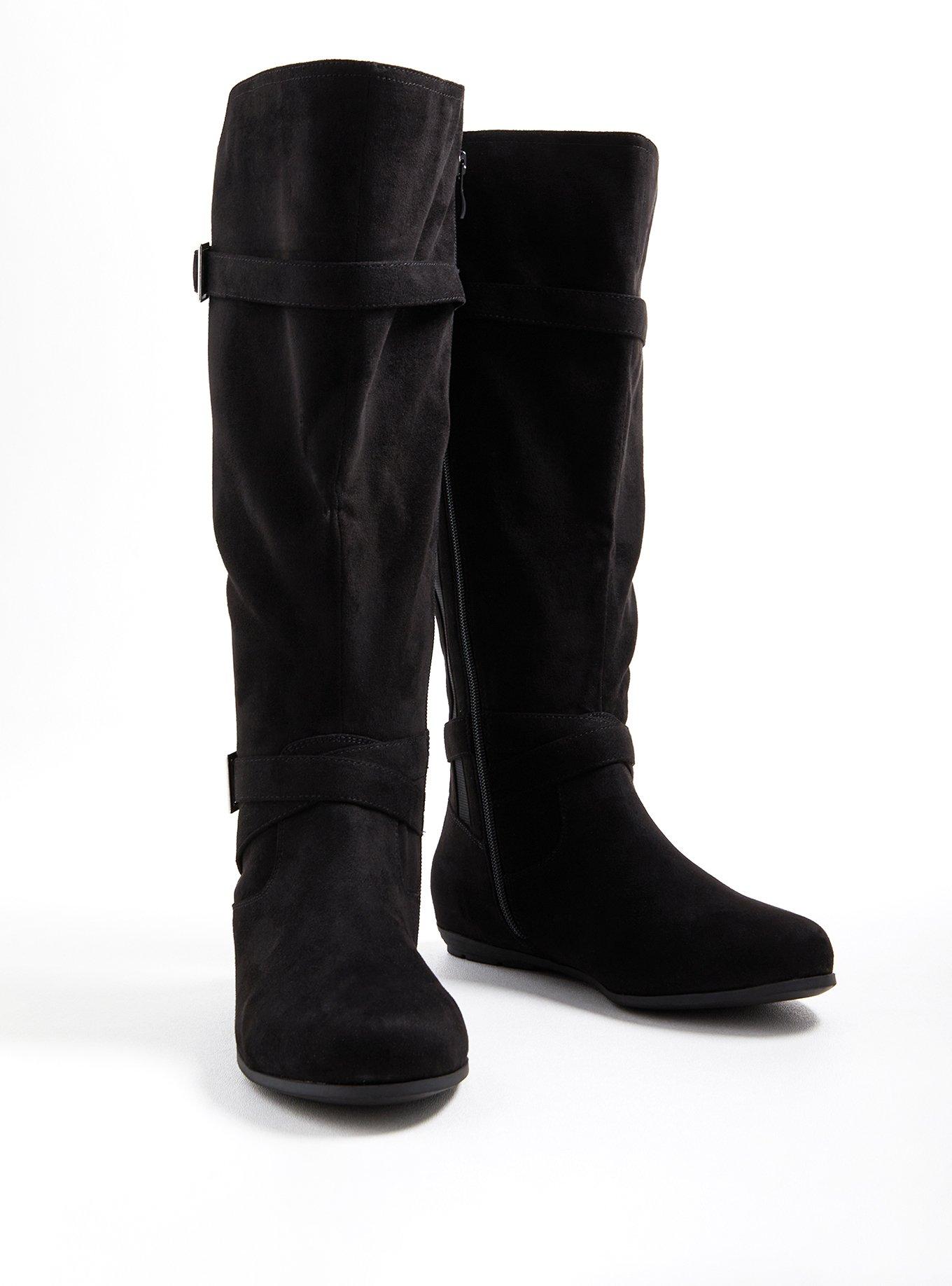 Plus Size Double Buckle Knee Boot (WW), BLACK, alternate