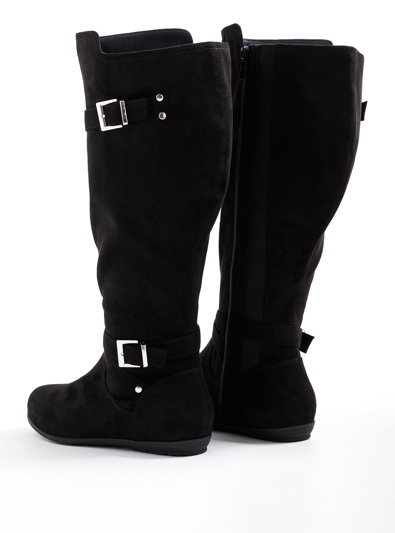 Plus Size Double Buckle Knee Boot (WW), BLACK, alternate
