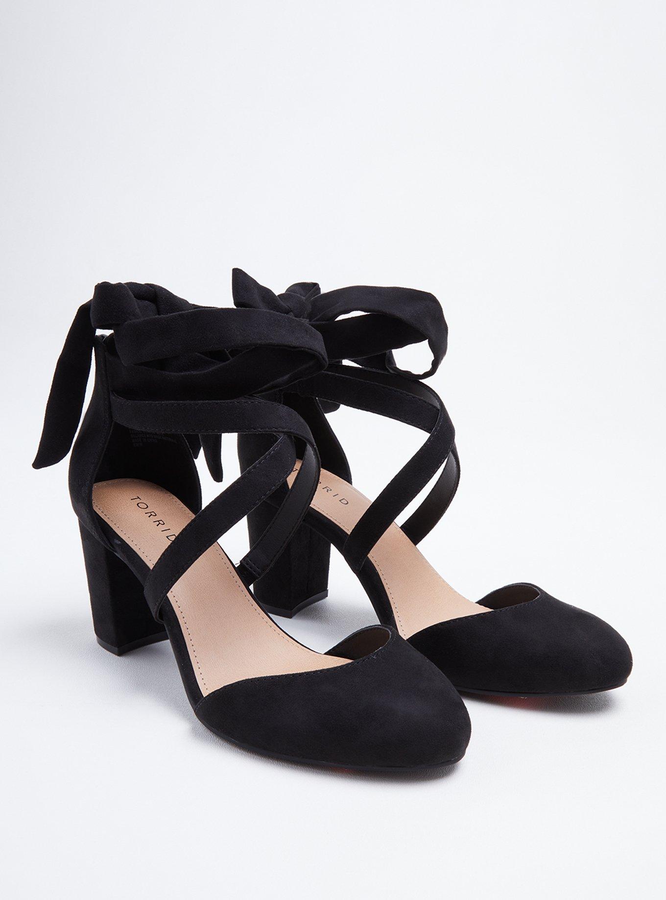 Black Faux Suede Strappy Ankle-Tie Pump (WW), , hi-res