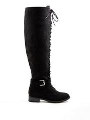 Double Buckle Over The Knee Boot - Faux Suede Black (WW), BLACK, alternate