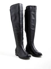 Plus Size Black Faux Leather Studded Welt Over The Knee Boot (WW), BLACK, alternate