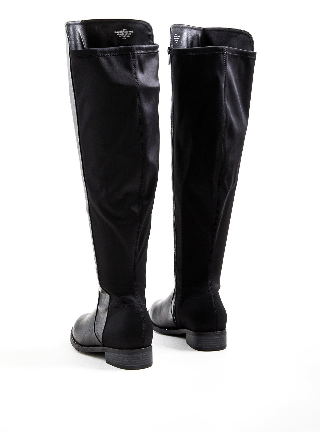 Plus Size Black Faux Leather Studded Welt Over The Knee Boot (WW), BLACK, alternate