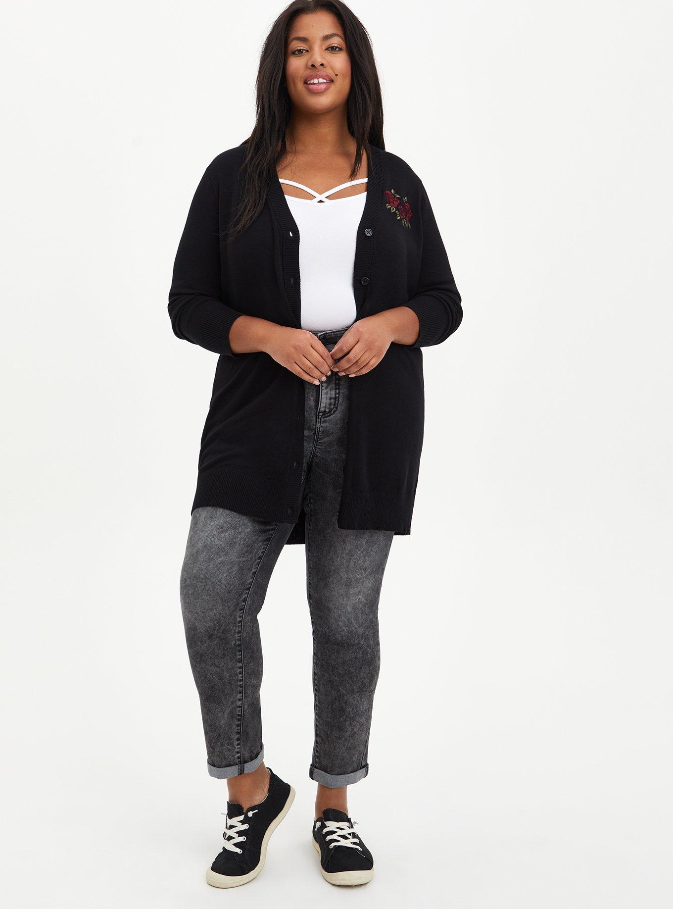 Plus size outlet black boyfriend cardigan