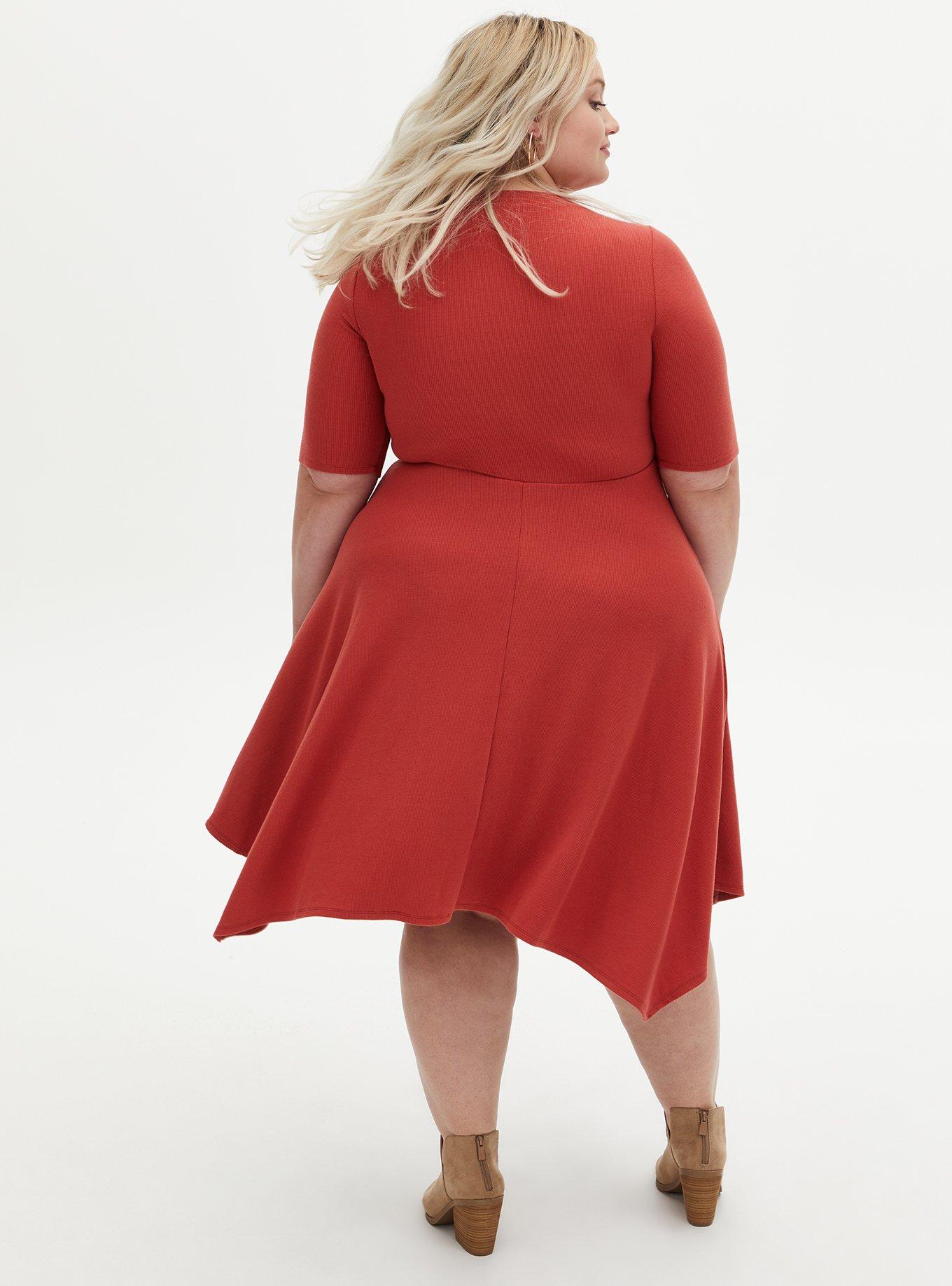 torrid, Dresses, Torrid Plus Size 4x Terracotta Red Ribbed Knit  Handkerchief Hem Skater Dress