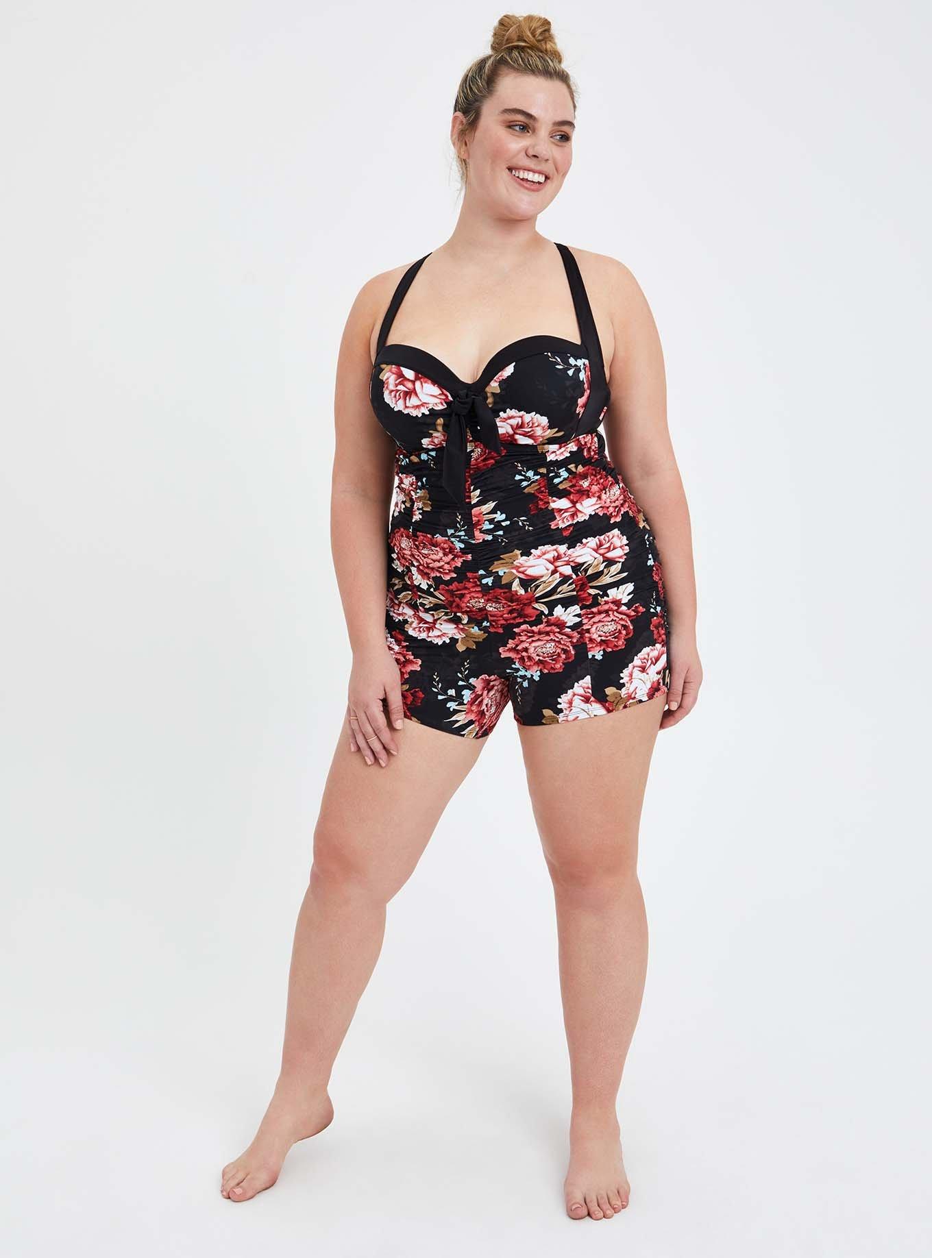 Retro Wired Swim Romper - Floral, FLORAL, alternate