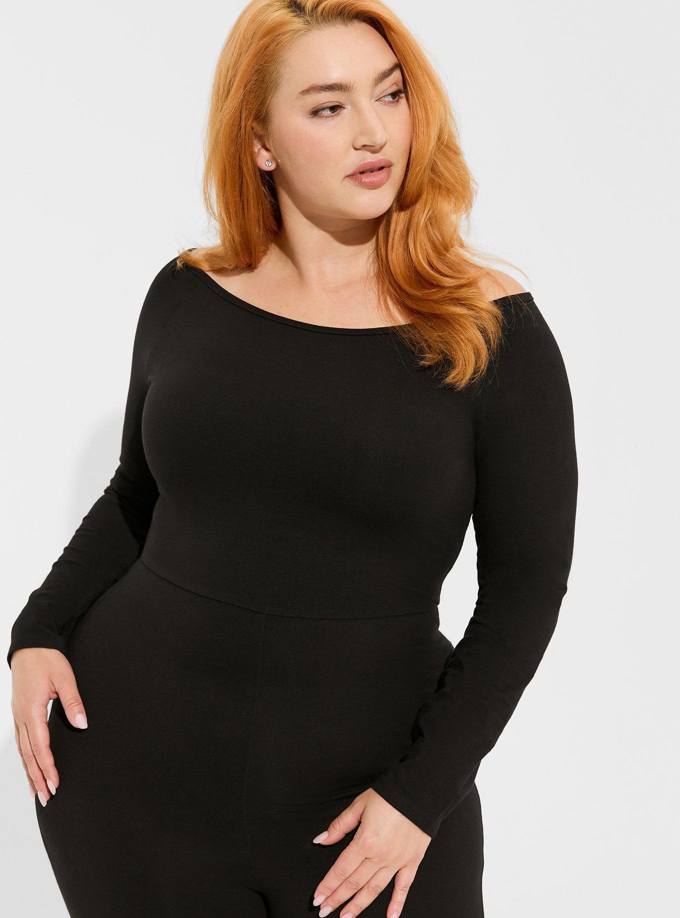 Fashion Off Shoulder 3/4 Sleeve Women Bodysuit Plus Size Black