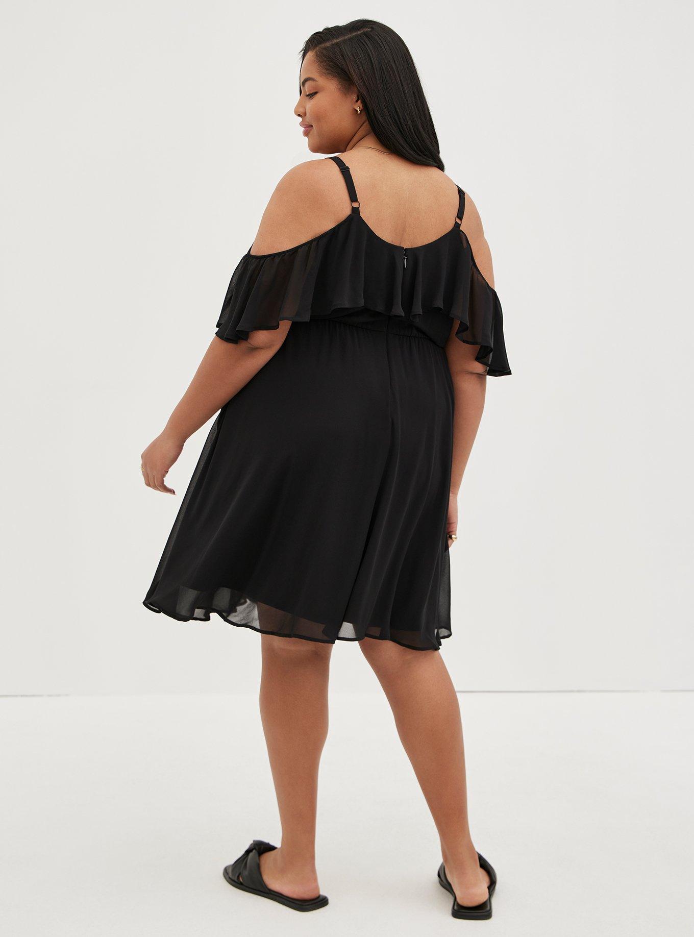 Mini Chiffon Coldshoulder Skater Dress, DEEP BLACK, alternate