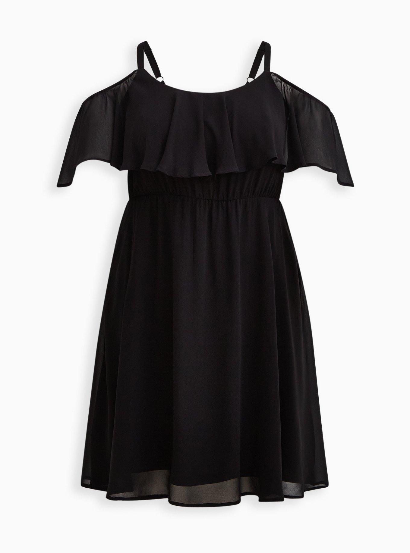 Mini Chiffon Coldshoulder Skater Dress, DEEP BLACK, hi-res