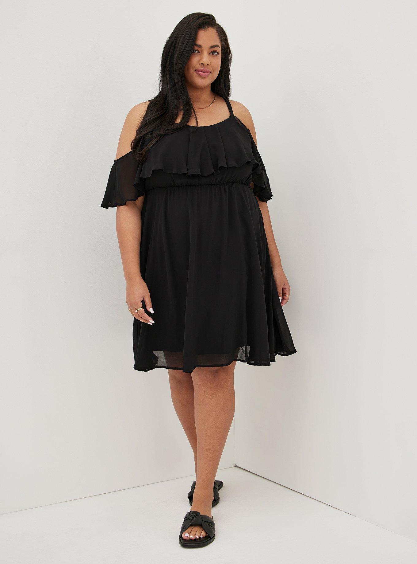 Mini Chiffon Coldshoulder Skater Dress, DEEP BLACK, hi-res