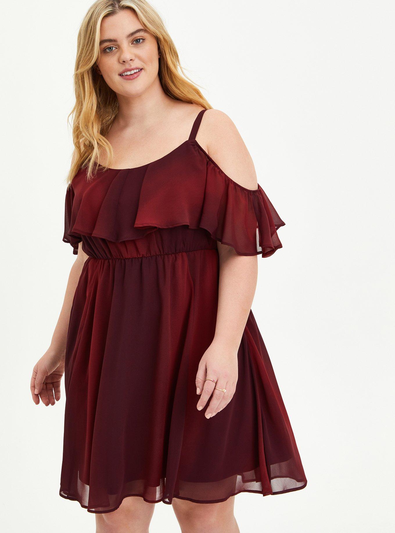 Maroon cold shoulder outlet dress