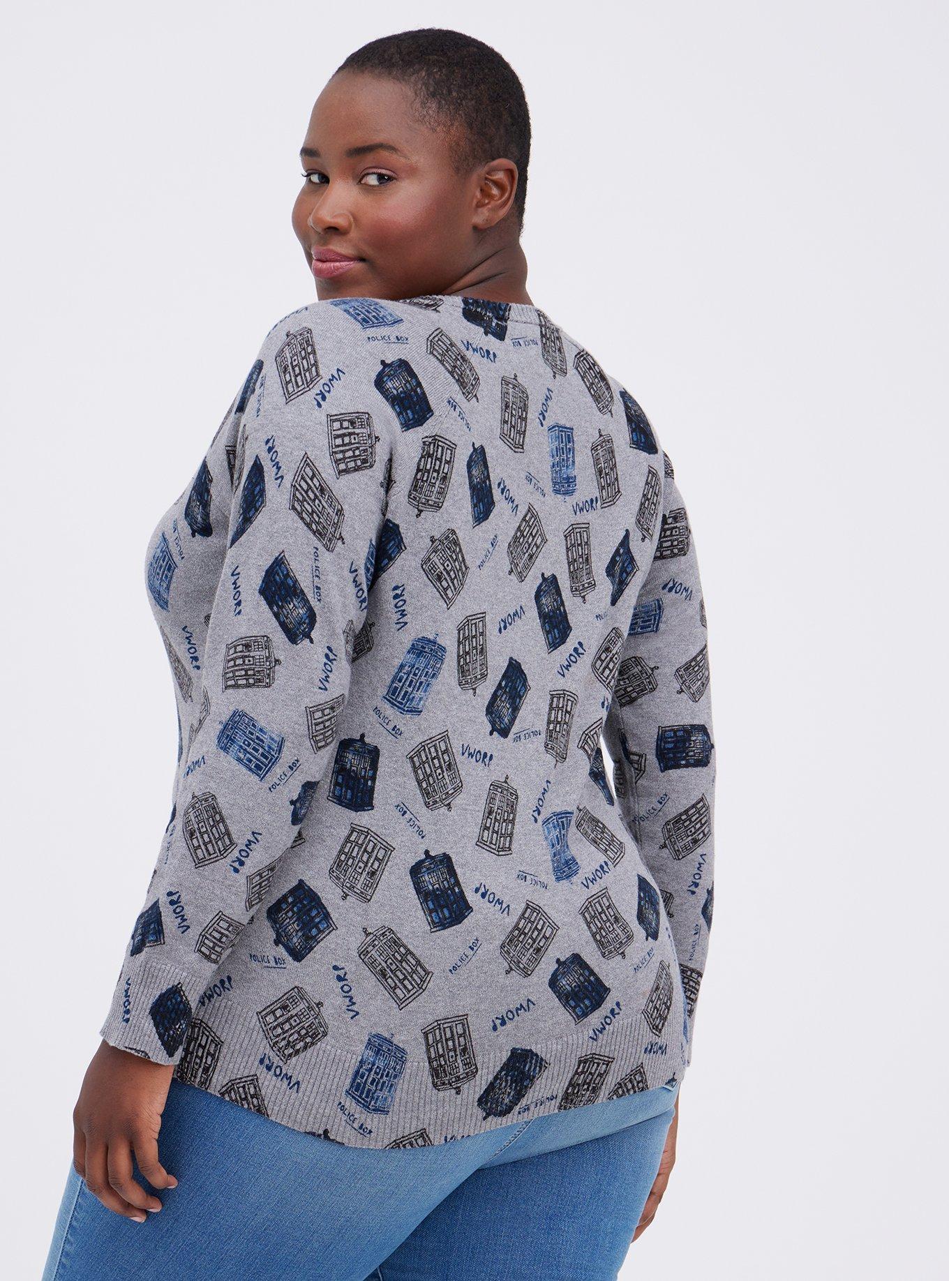 Plus Size  Pullover Sweater - Her Universe Dr. Who TARDIS , HEATHER GREY, alternate