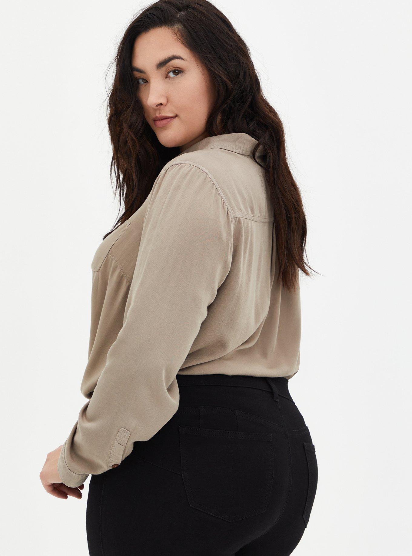 Plus Size Lizzie Rayon Twill Button-Up Long Sleeve Shirt, ATMOSPHERE, alternate