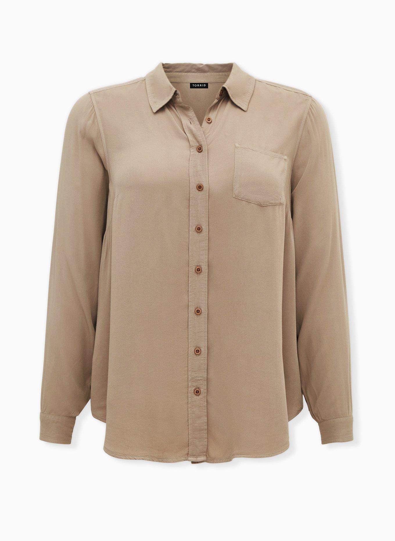 Plus Size Lizzie Rayon Twill Button-Up Long Sleeve Shirt, ATMOSPHERE, hi-res