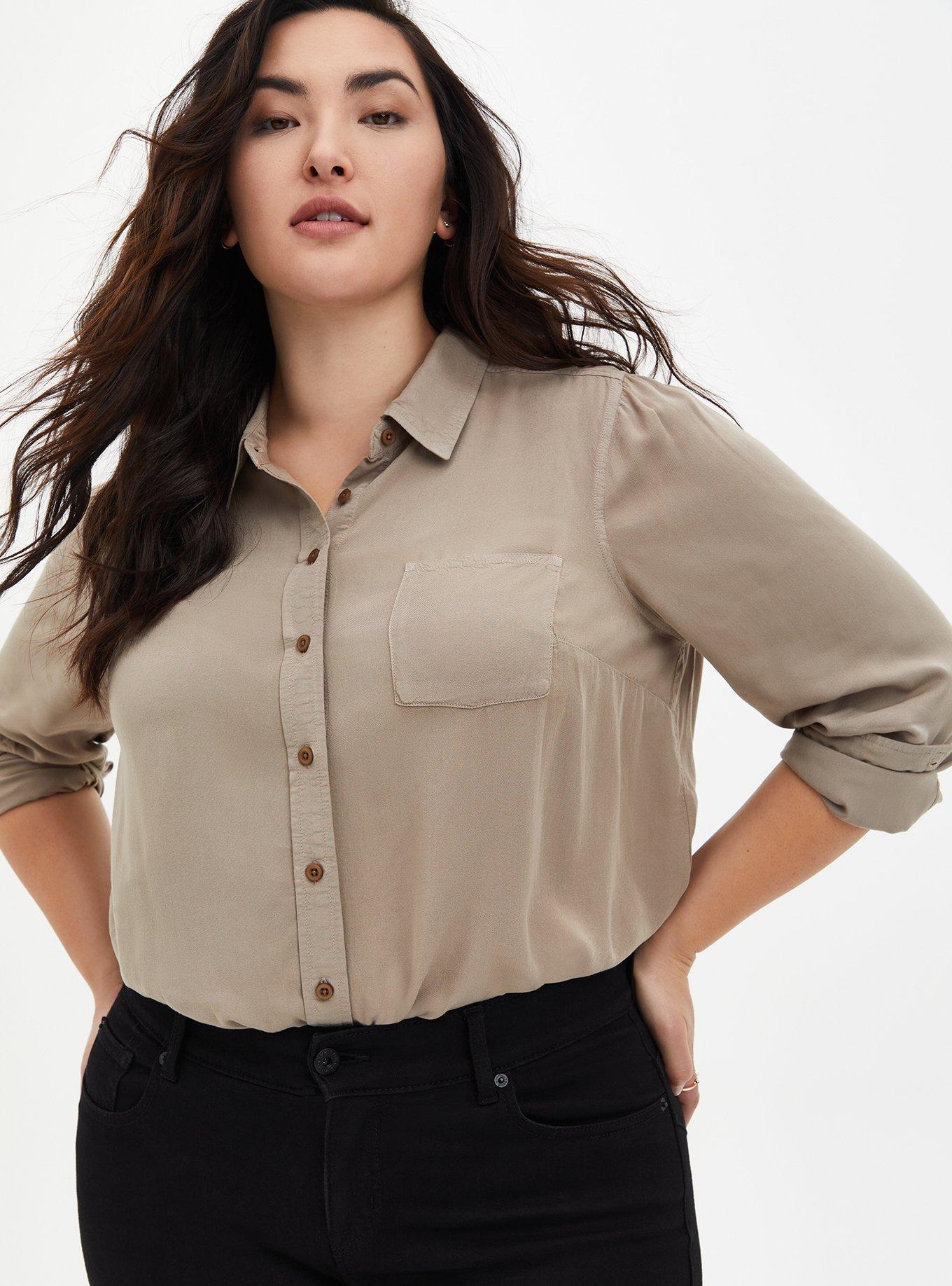 Plus Size Lizzie Rayon Twill Button-Up Long Sleeve Shirt, ATMOSPHERE, hi-res