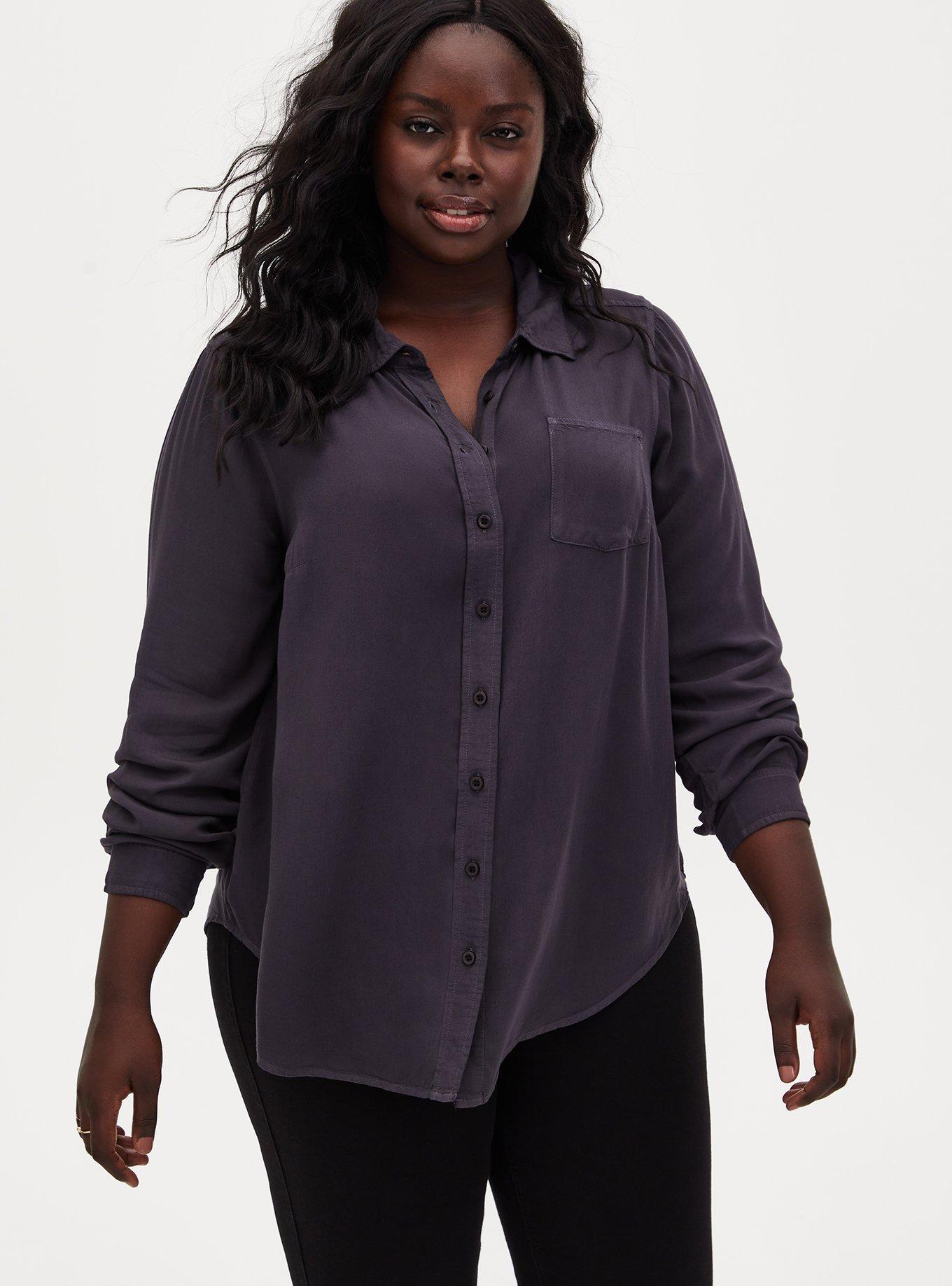 Torrid Shirt Top Blouse Womens 2 Plus Size 2X Green Roll Tab Button 3/4  Sleeve