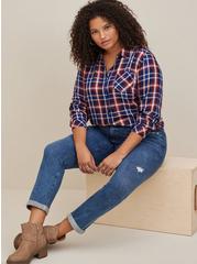 Plus Size Lizzie Rayon Twill Button-Up Long Sleeve Shirt, PLAID NAVY, alternate