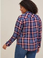 Plus Size Lizzie Rayon Twill Button-Up Long Sleeve Shirt, PLAID NAVY, alternate
