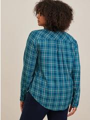 Lizzie Rayon Twill Button-Up Long Sleeve Shirt, PLAID TEAL, alternate