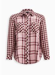 Lizzie Rayon Twill Button-Up Long Sleeve Shirt, SUNDAE MIXED PLAID, hi-res