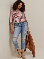 Lizzie Rayon Twill Button-Up Long Sleeve Shirt, SUNDAE MIXED PLAID, hi-res